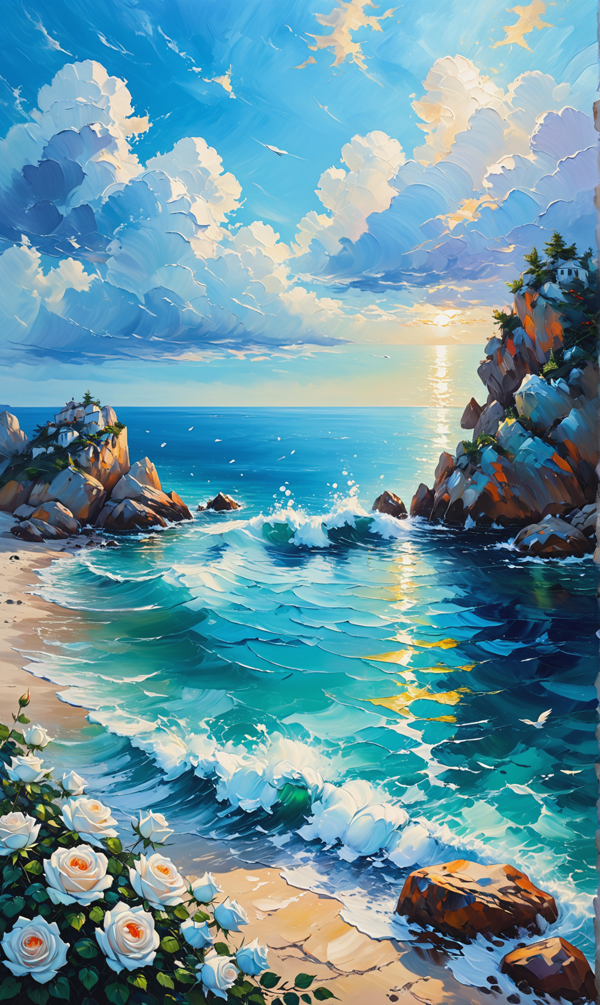 04143-2963757901-very beautiful landscape. Azure sky, insanely beautiful, colorful soaring clouds, merge with white roses, rocks, sea, cool, oil.png